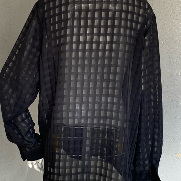 Black sheer checked pattern, long sleeve blouse - Picture 6 of 9